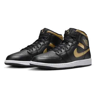 Air Jordan 1 Mid Black Metallic Gold Front