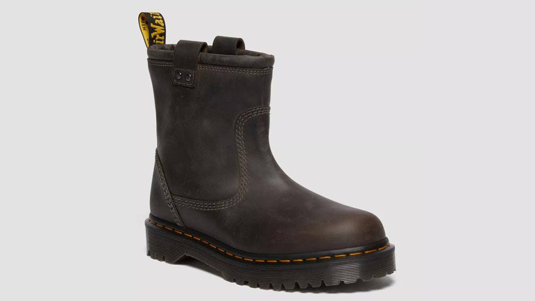 Dr. Martens Anistone Lo Leather Biker Boots Charcoal Grey Front 1