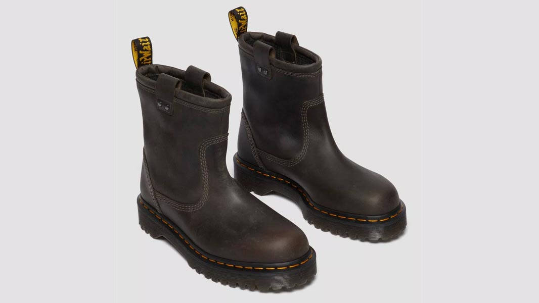 Dr. Martens Anistone Lo Leather Biker Boots Charcoal Grey Front