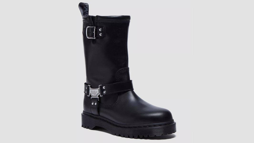 Dr. Martens Anistone Tall Leather Biker Boots Black Front