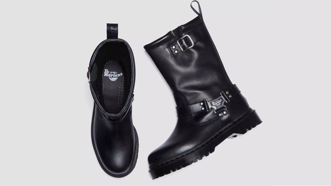 Dr. Martens Anistone Tall Leather Biker Boots Black Middle