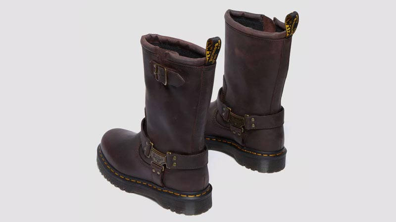 Dr. Martens Anistone Tall Leather Biker Boots Dark Brown Back