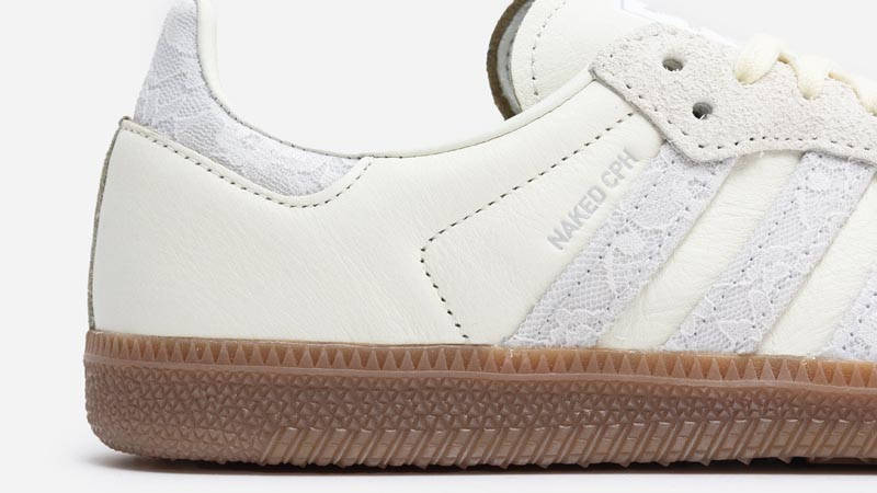 NAKED x adidas Samba OG White Silver Closeup