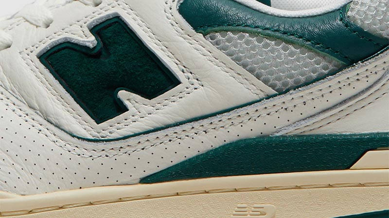 New Balance 550 Sea Salt Pack Marsh Green Side Closeup