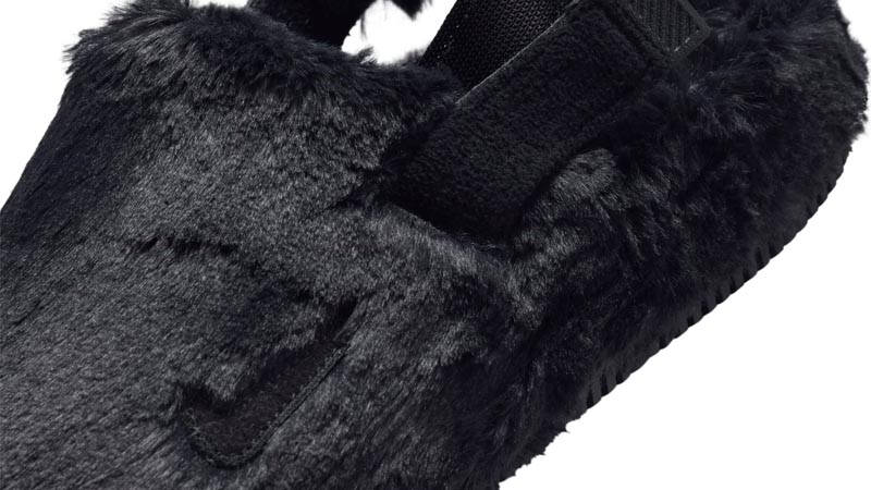 Nike Calm Mule Fuzzy Fur Black Closeup