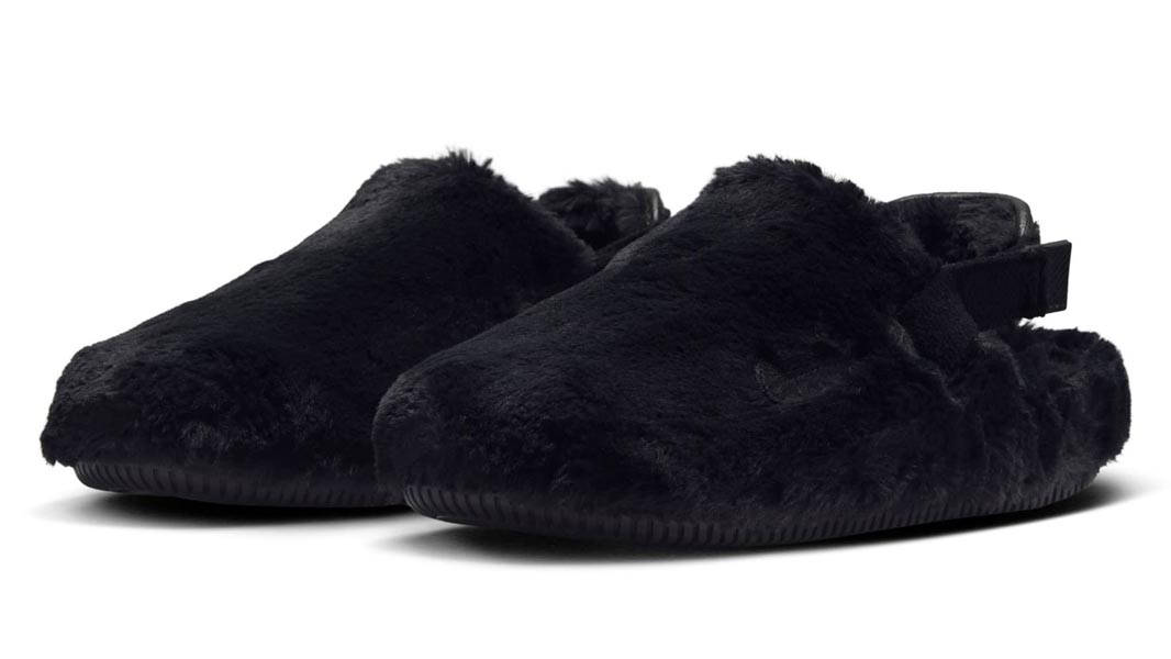 Nike Calm Mule Fuzzy Fur Black Front