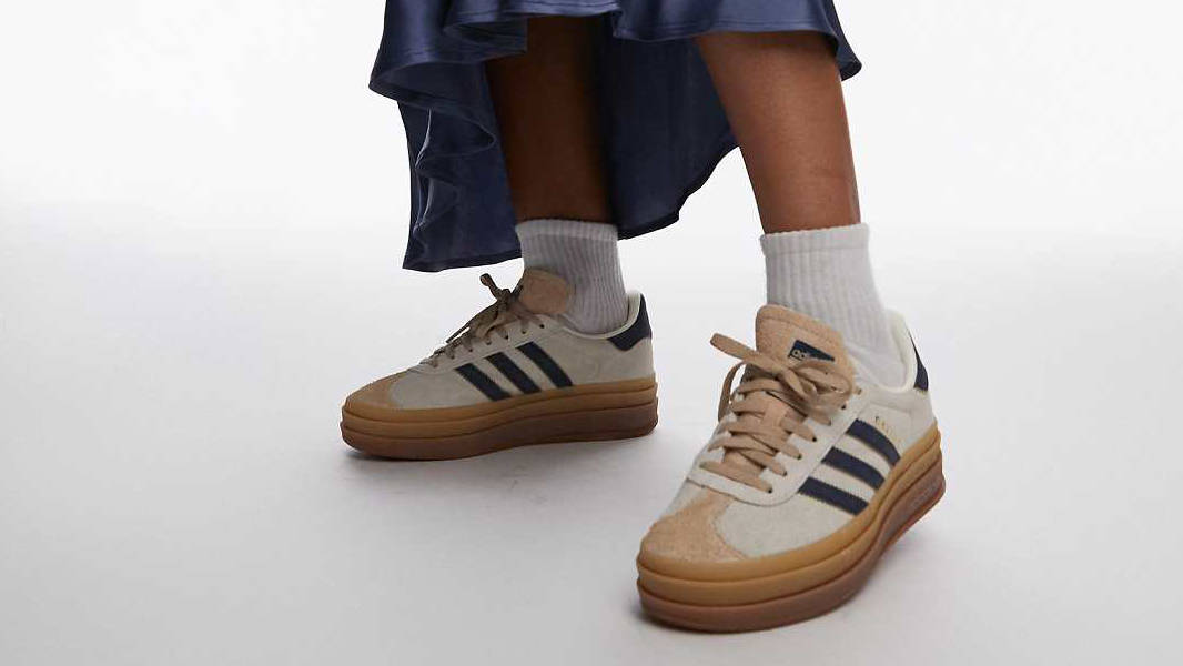 adidas Gazelle Bold Cream Navy On Foot 1