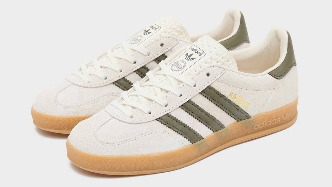 adidas Gazelle Indoor Cloud White Olive Strata Front