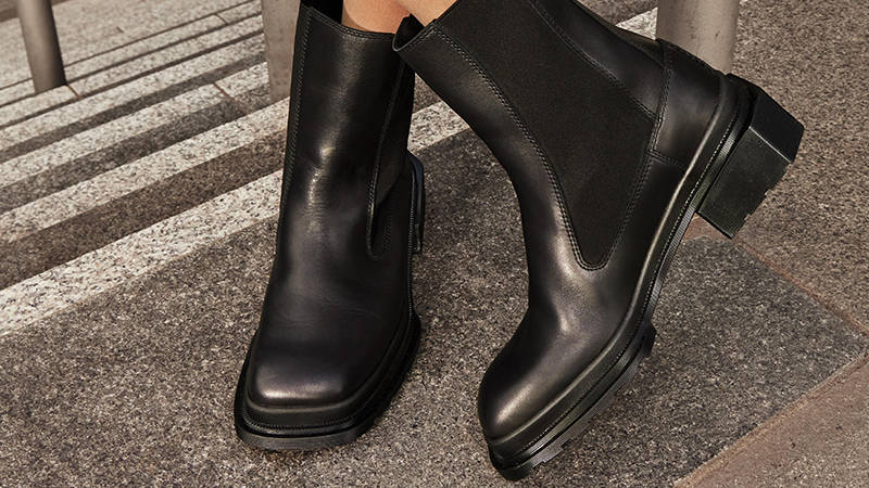 Dr Martens Maybole Square Toe Chelsea Boots Black on foot