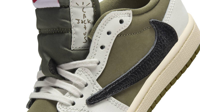 Travis Scott x Air Jordan 1 Low PS Medium Olive Closeup