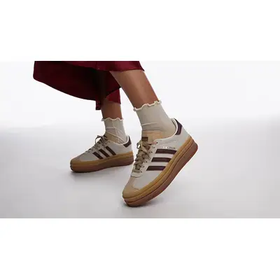 adidas Gazelle Bold Cream Maroon on feet