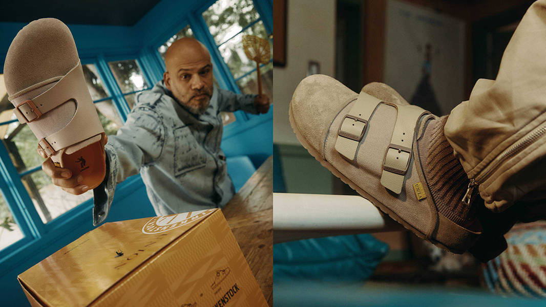 Birkenstock x Union LA Bimshire Beige Taupe 1029705 on feet