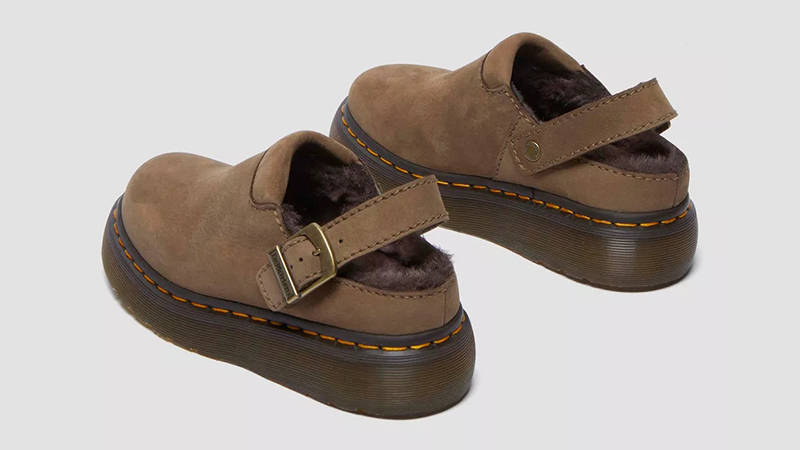 Dr. Martens Laketen Faux Fur Lined Platform Mules Khaki 32212777 Back