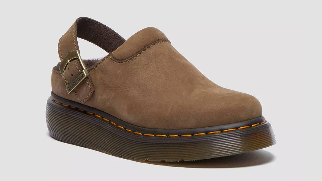 Dr. Martens Laketen Faux Fur Lined Platform Mules Khaki 32212777 Side