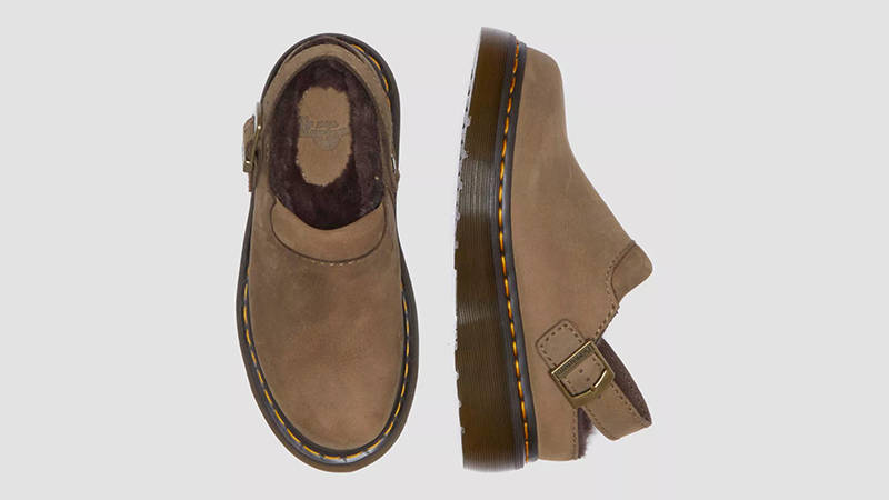 Dr. Martens Laketen Faux Fur Lined Platform Mules Khaki 32212777 Top