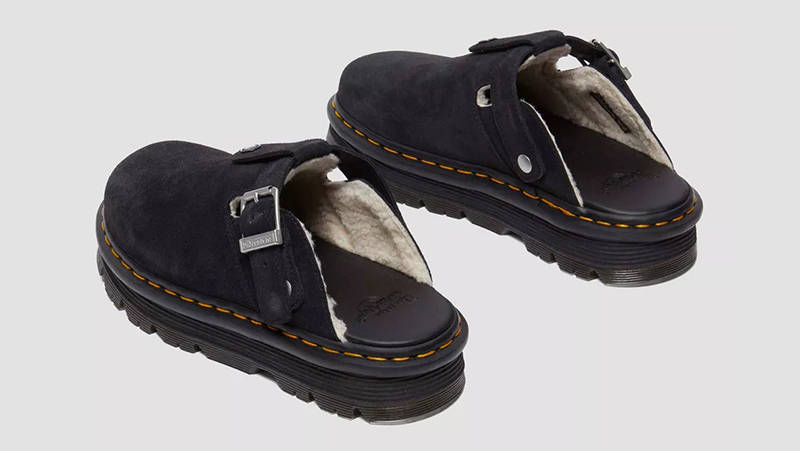 Dr. Martens Zebzag Suede Fleece-Lined Platform Mules Black 31938001 Back