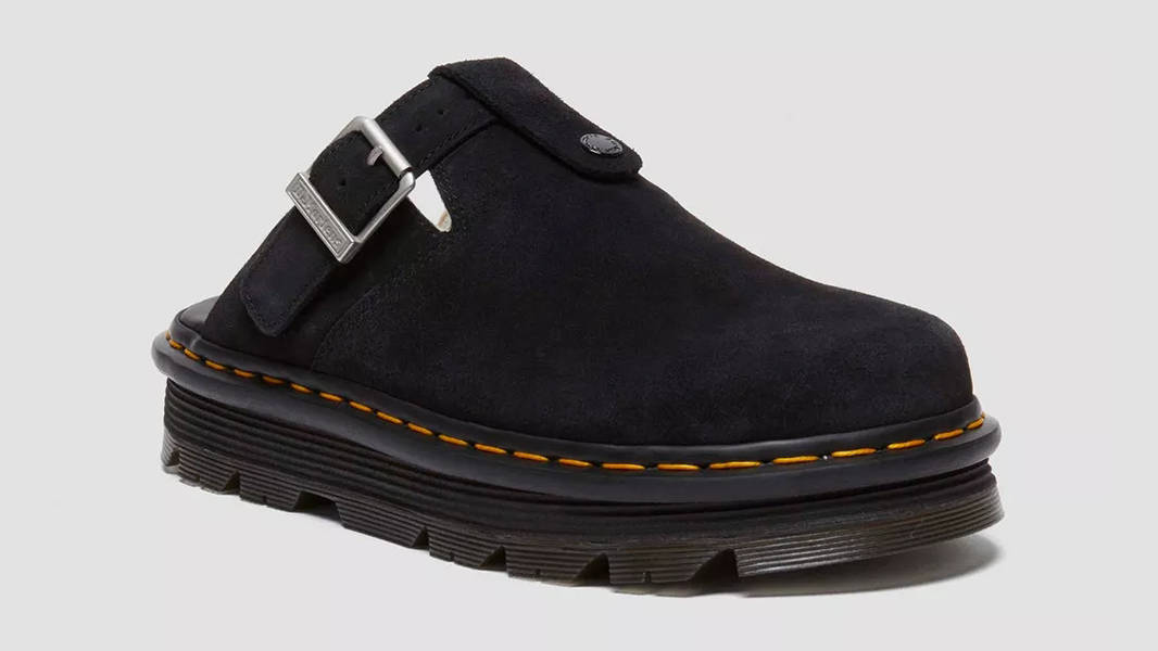Dr. Martens Zebzag Suede Fleece-Lined Platform Mules Black