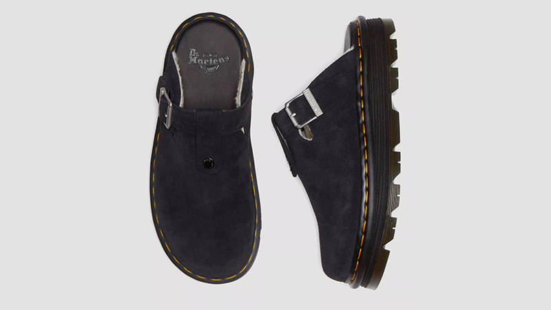 Dr. Martens Zebzag Suede Fleece-Lined Platform Mules Black 31938001 Tolp