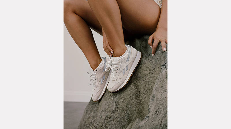 Places + Faces x Reebok Classic Chalk Silver on foot