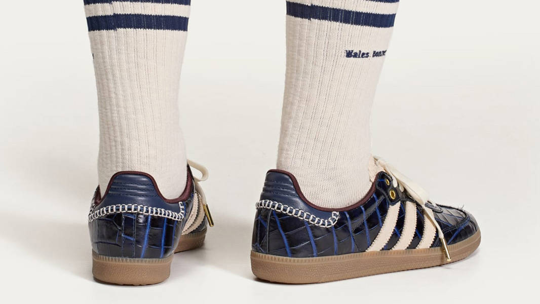Wales Bonner x adidas Samba Collegiate Navy Wonder White On Foot Back