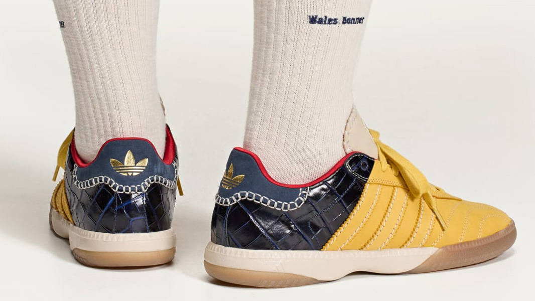 Wales Bonner x adidas Samba MN St Fade Gold Collegiate Navy On Foot Back