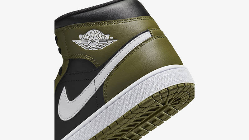 Air Jordan 1 Mid Black White Olive DQ8426-092 heel