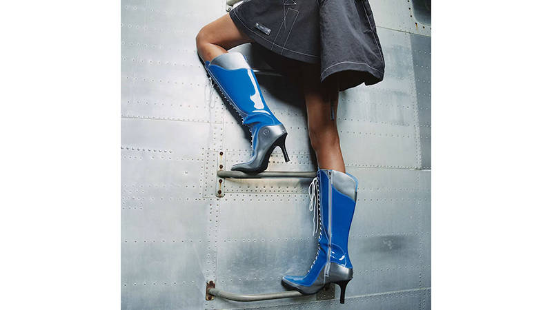 Veneda Carter x Timberland 14 Inch Lace Zip Boot Blue TB0A6EEHELG side on foot