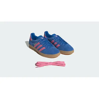 adidas Gazelle Indoor Blue Pink JS4144 with laces