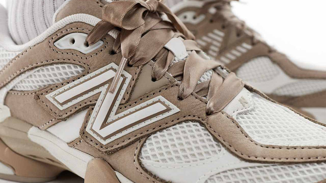New Balance 9060 Brown Ribbon Lace Closeup