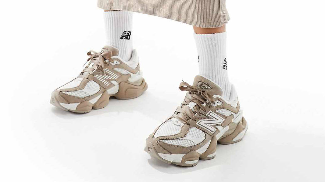 New Balance 9060 Brown Ribbon Lace On Foot 1