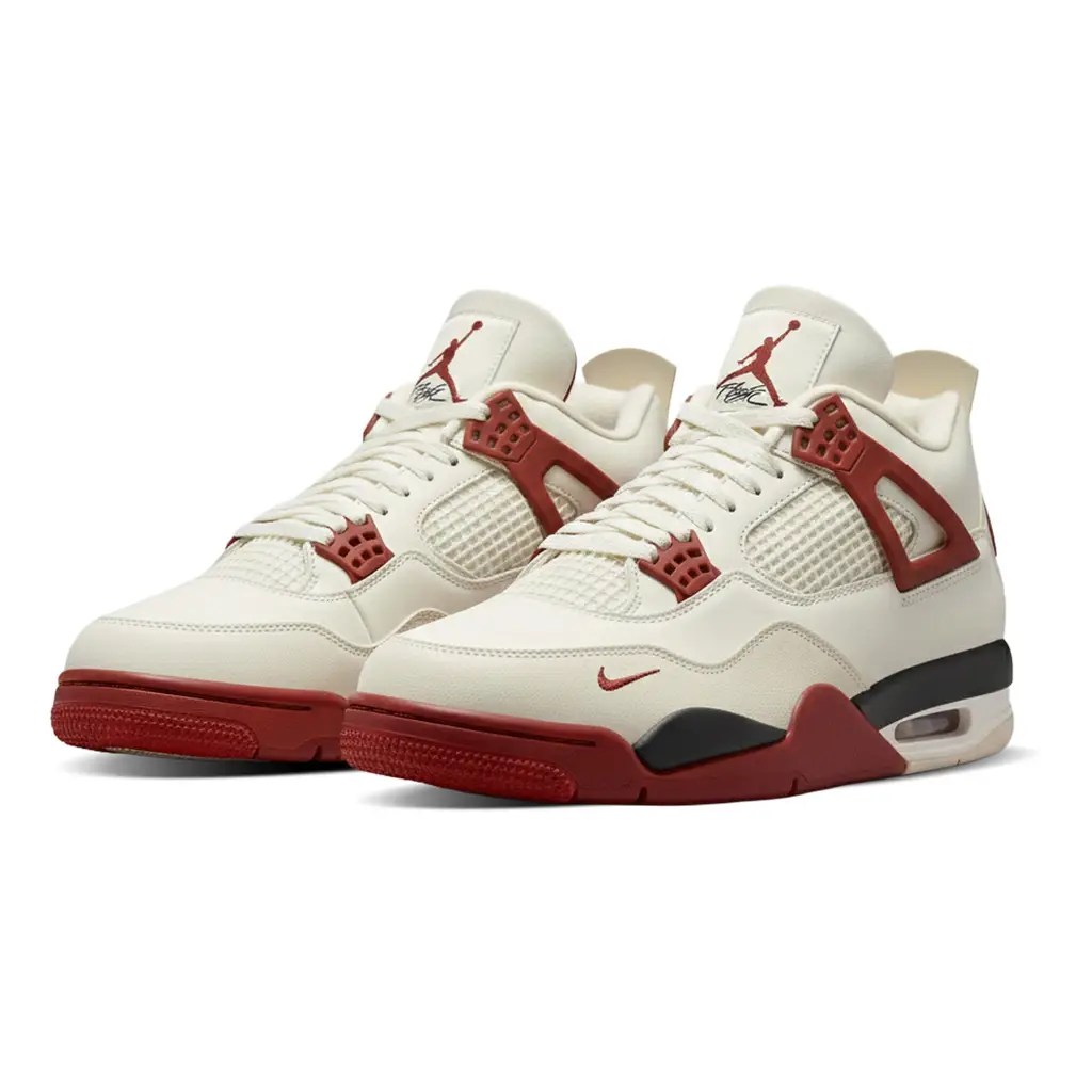 Nigel Sylvester x Air Jordan 4 Brick After Brick IQ8055-100 hero image showing Sail leather upper with Cinnabar red accents and Bike Air heel branding