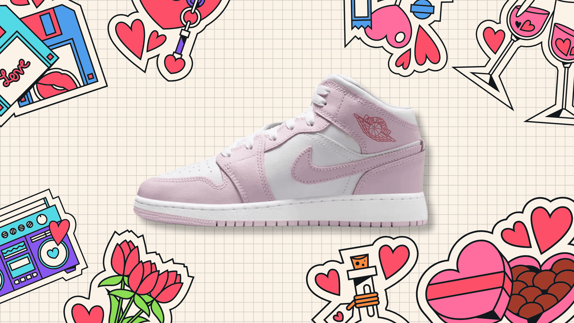 Air Jordan 1 Mid GS Pink Foam Fire Red