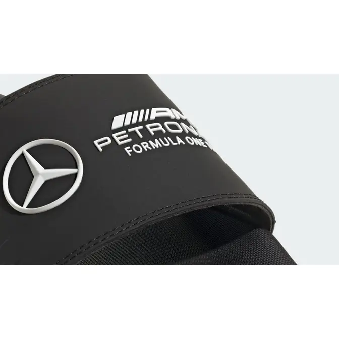 adidas Adilette Comfort Slides Mercedes AMG Petronas Formula One Team Core Black Closeup