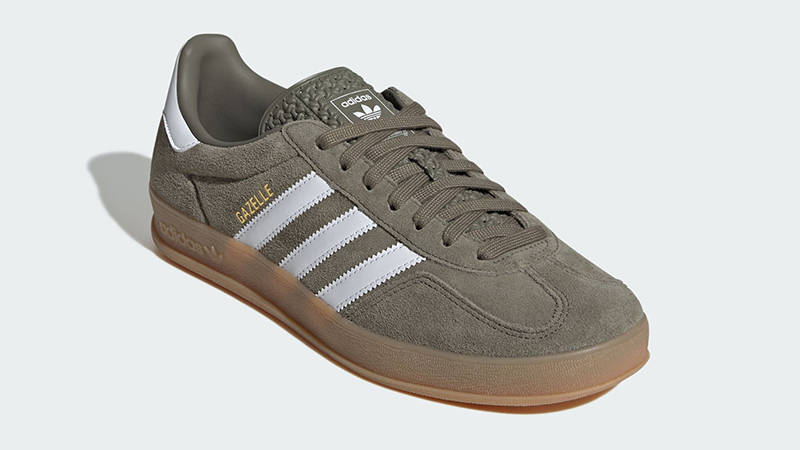 adidas gazelle silver green womens Gazelle Indoor Shoes Olive Strata/Cloud White/Gold Metallic  Karen Walker