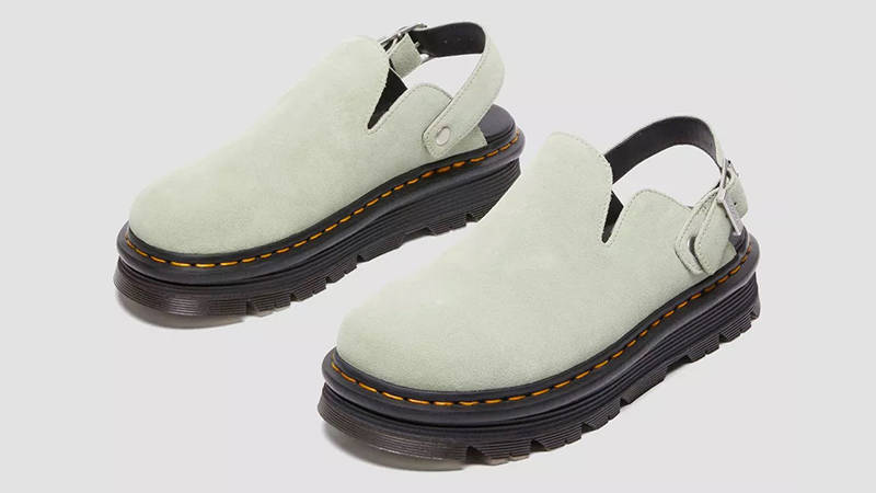 Dr. Martens Zebzag Suede Platform Mules Sage Green 31937300 Front