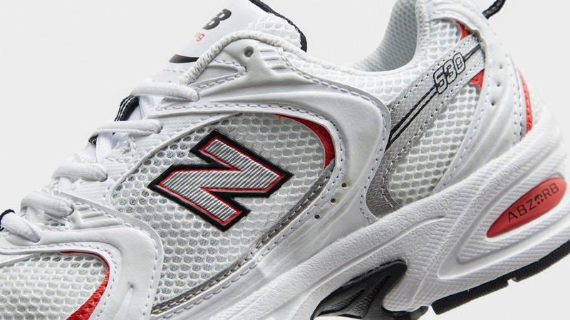 New Balance 530 White Red Silver Closeup