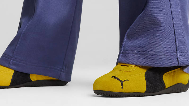 PUMA Speedcat OG Yellow Black 398846-19 on foot closeup