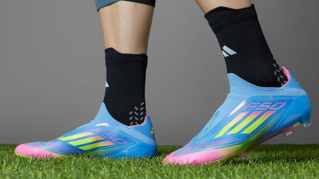 adidas F50 Elite Laceless FG Blue Yellow On Foot