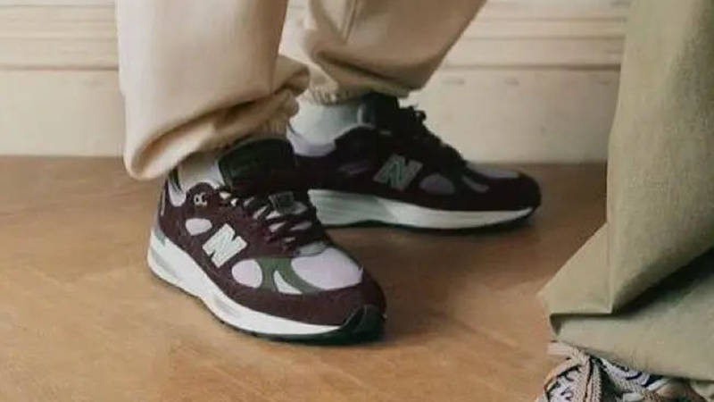 New Balance 991v2 Brown Pink U991BP2 on foot