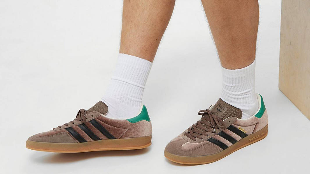 size x adidas Gazelle Velour Brown JP7784 on feet