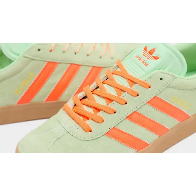 adidas Gazelle Semi Green Spark Solar Orange Closeup