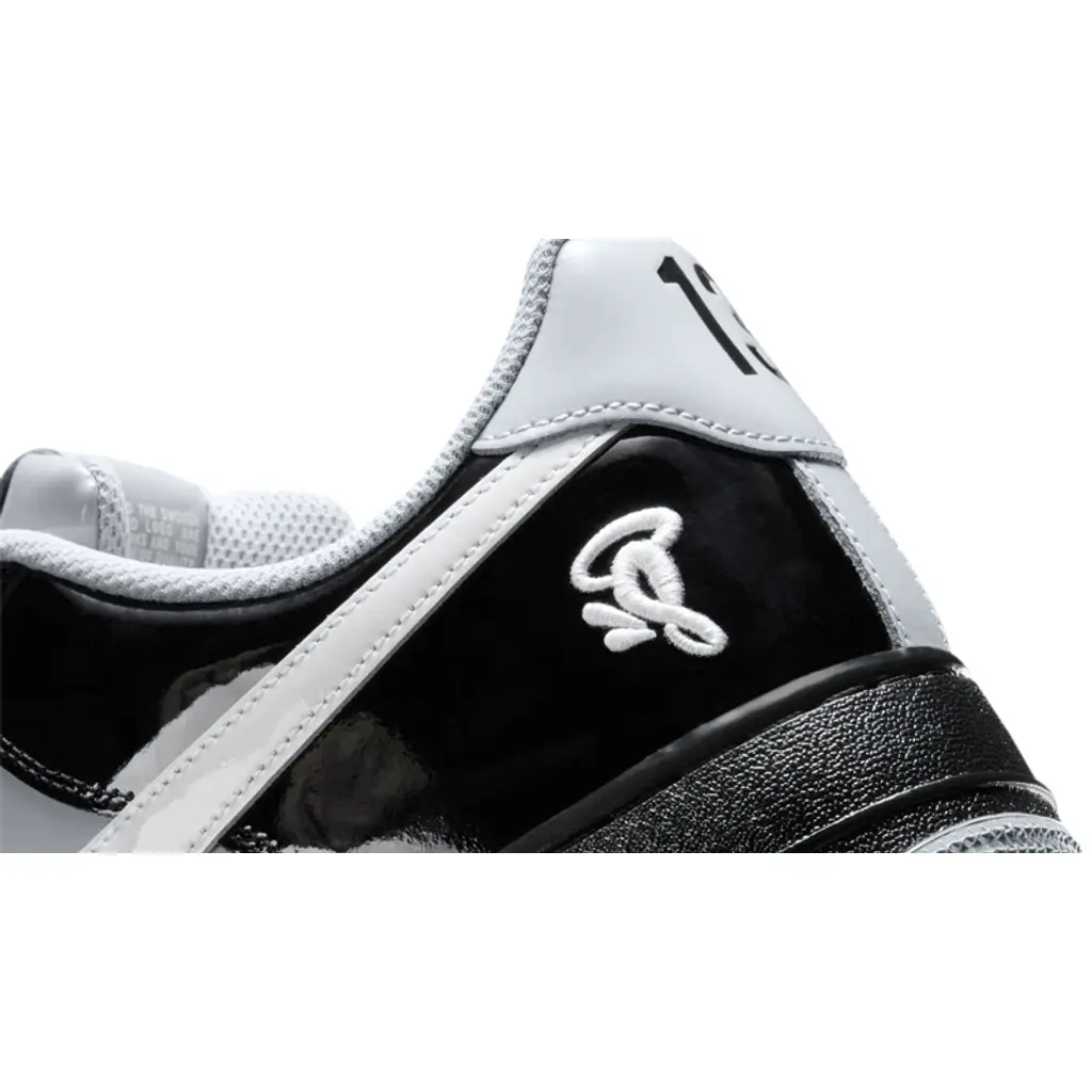 Central Cee x Nike Air Force 1 Low Black Smoke Grey close up detail of materials and logo