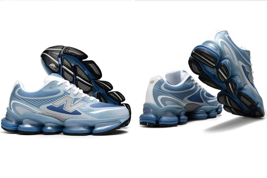 New Balance 2000 Baby Blue Side profile as well as rear view shot of the NB Abzorb 2000