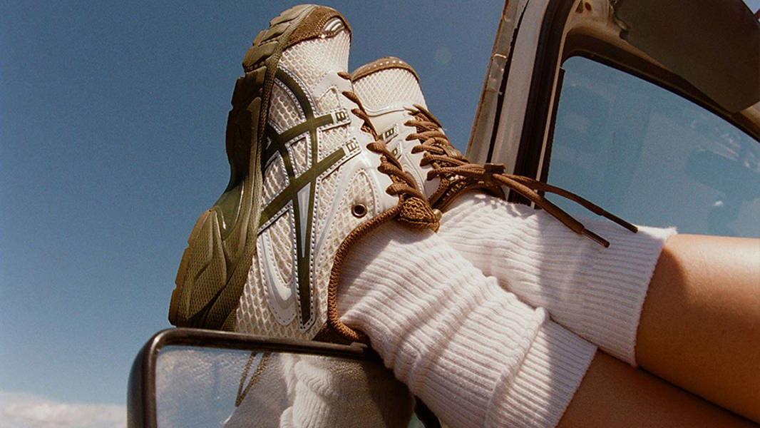Temptation Vacation x ASICS GEL-DS Trainer 14 Cream Olive Canvas 1203A810-101 on feet 2
