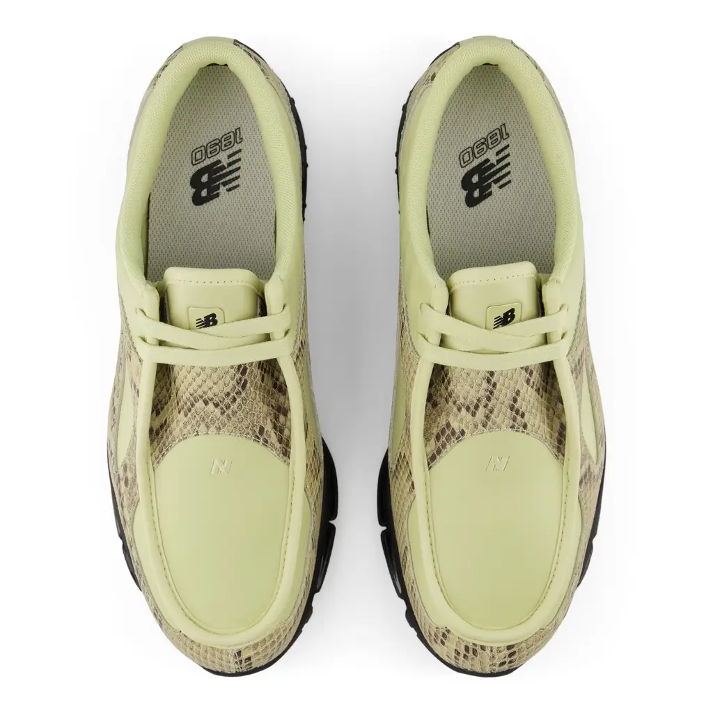 New Balance 1890 Snakeskin Cream side detail showing faux snakeskin midfoot paneling and tonal lace set