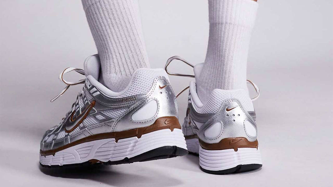 Nike P-6000 Silver Brown On Foot Back