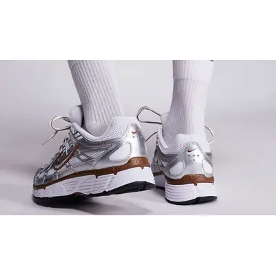 Nike P-6000 Silver Brown On Foot Back