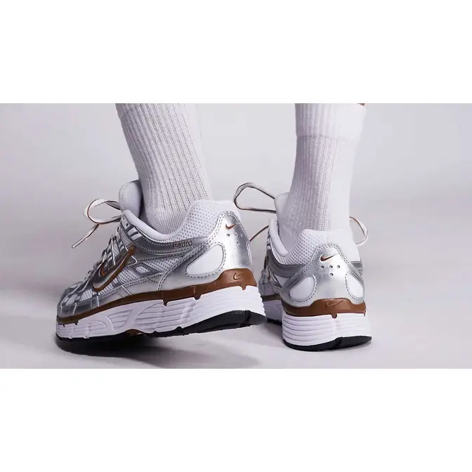 Nike P-6000 Silver Brown On Foot Back