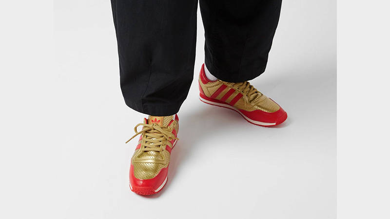 adidas Galaxy OG Gold Metallic Red JR5695 on foot
