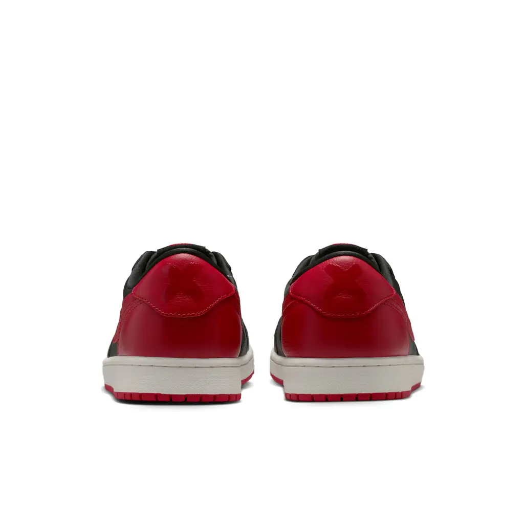 Air Jordan 1 Low OG Banned heel detail showing red X mark and Jordan Wings logo